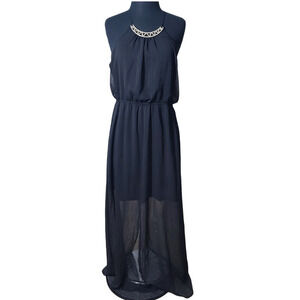 maxi dress semi sheer black halter neck sz M